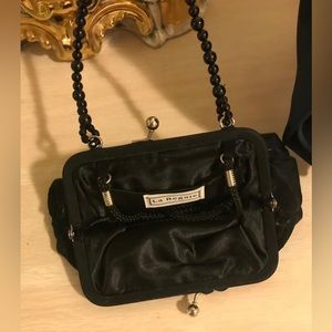 LA regale vintage black satin silk pearl bead clutch shoulder bag